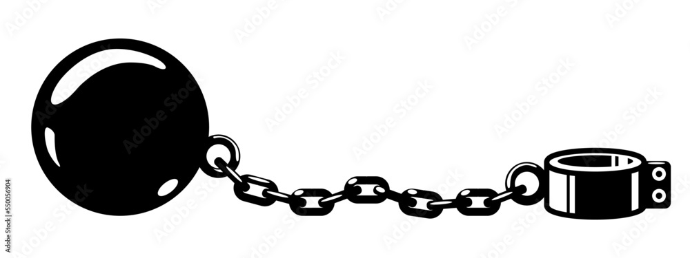Φωτογραφία Shackles, gyve on chain with weight metal ball, prisoner fetter, encumbrance or