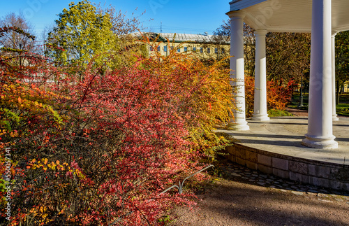 Walk through the Polish Garden at the Derzhavin estate on the embankment of the Fontanka River in St. Petersburg. photo