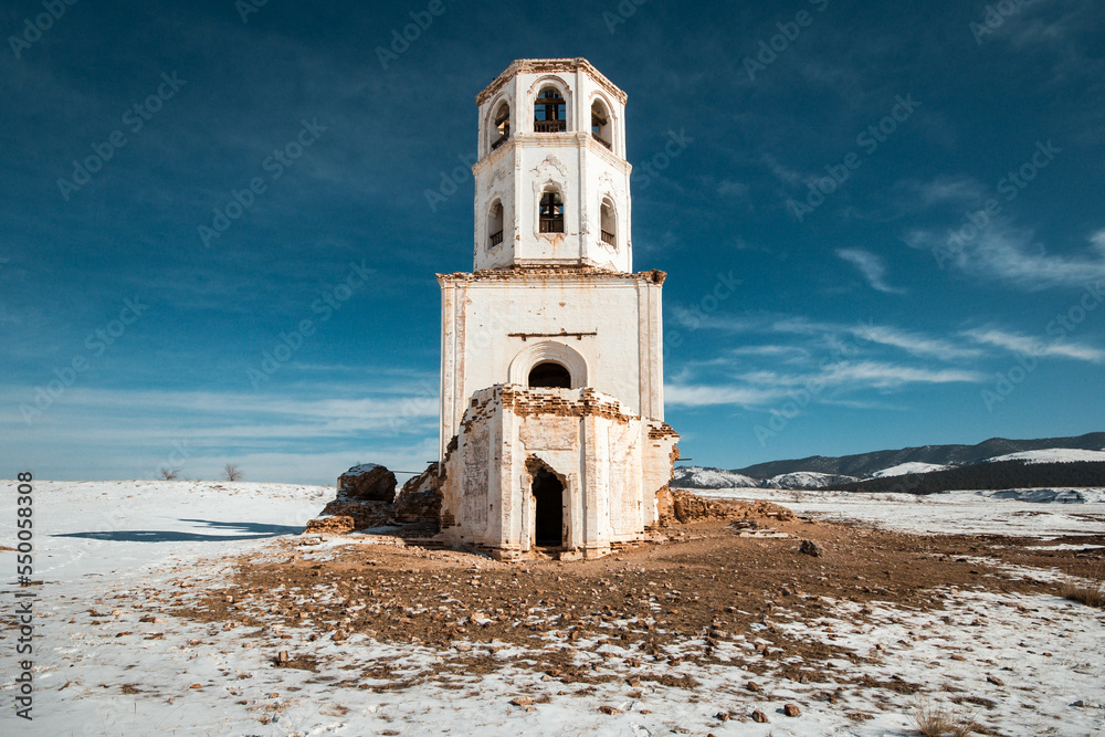 Church in the snowy steppe