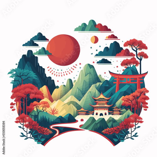 Travel Beijing China Landmark, Tourism Destination Logo flat Vector Illustration