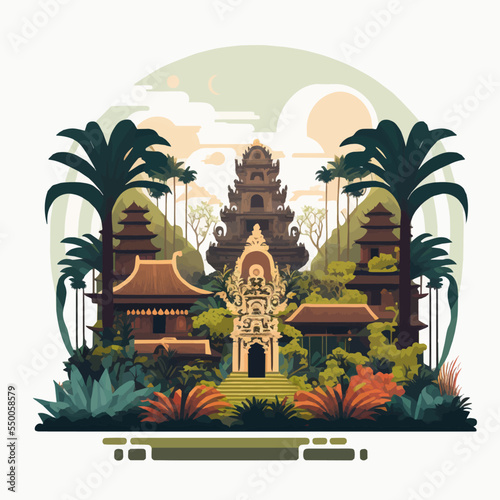 Bali Hindu Temple Nyepi Silent Day Indonesia Island Vector Flat Illustration