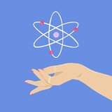 Hand holding up atom