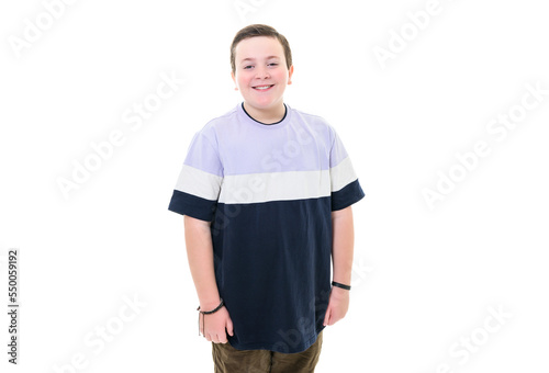 10 years cute Boy on studio white background photo