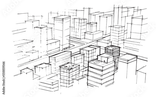 Line drawing of buildings in a big city,modern design,vector,2d illustration