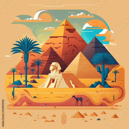 Flat design of pyramid Giza in Egypt illustration vector landmark tourism