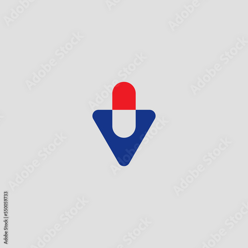 v letter plus pill tablet sign logo icon