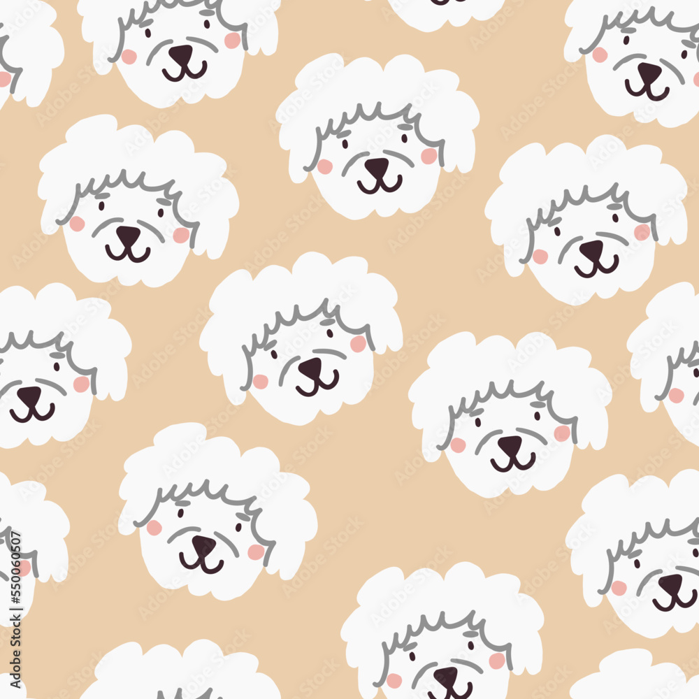 Vector seamless pattern with bichon dogs faces on light beige background. Vector illustration Vector seamless pattern with bichon dogs faces on light beige background. Vector illustration