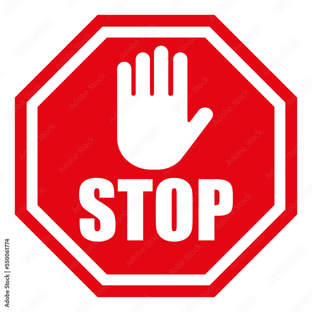 stop sign with hand - obrazy, fototapety, plakaty 