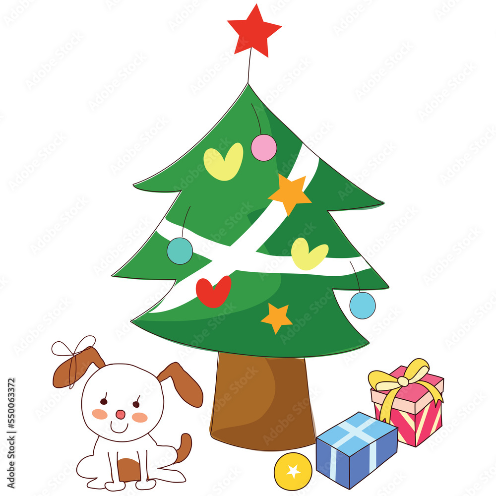 Fototapeta premium Puppies and presents under the Christmas tree 