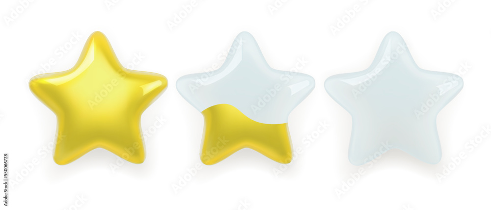 Three realistic glass rating stars filling with gold. Mesh gradients EPS10 Three realistic glass rating stars filling with gold. Mesh gradients EPS10
