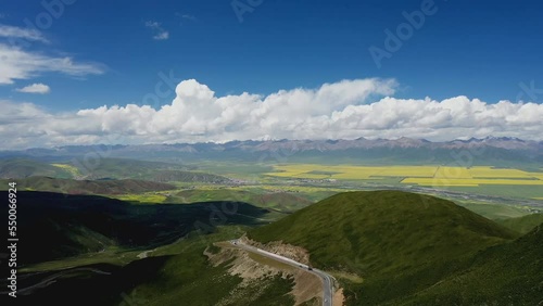 A beautiful aerial view of the landscape in Qinghai, a large, sparsely populated province in China, most of which is occupied by the world's highest Tibetan Plateau. photo
