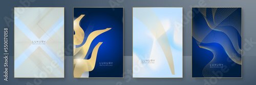 Modern cover design set in luxury blue gold line. Gold abstract line pattern in premium color. Luxury golden stripe vector layout for business background, certificate, brochure template