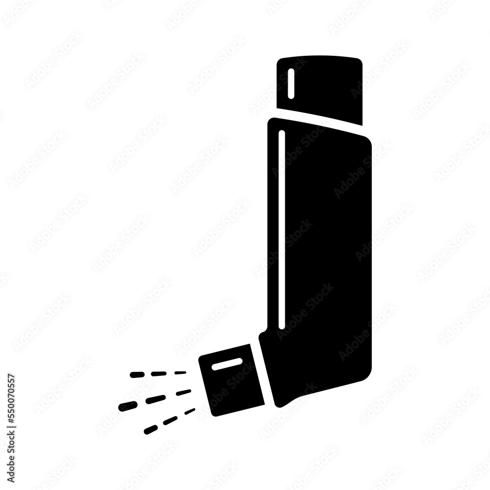 Inhaler icon. Black silhouette. Side view. Vector simple flat graphic illustration. Isolated object on a white background. Isolate. Inhaler icon. Black silhouette. Side view. Vector simple flat graphic illustration. Isolated object on a white background. Isolate.