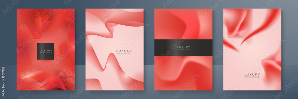 Fototapeta premium Abstract red gold wave line metallic direction luxury overlap design modern futuristic background vector illustration. Designed for cover, brochure, flyer, booklet, banner, poster, card, invitation