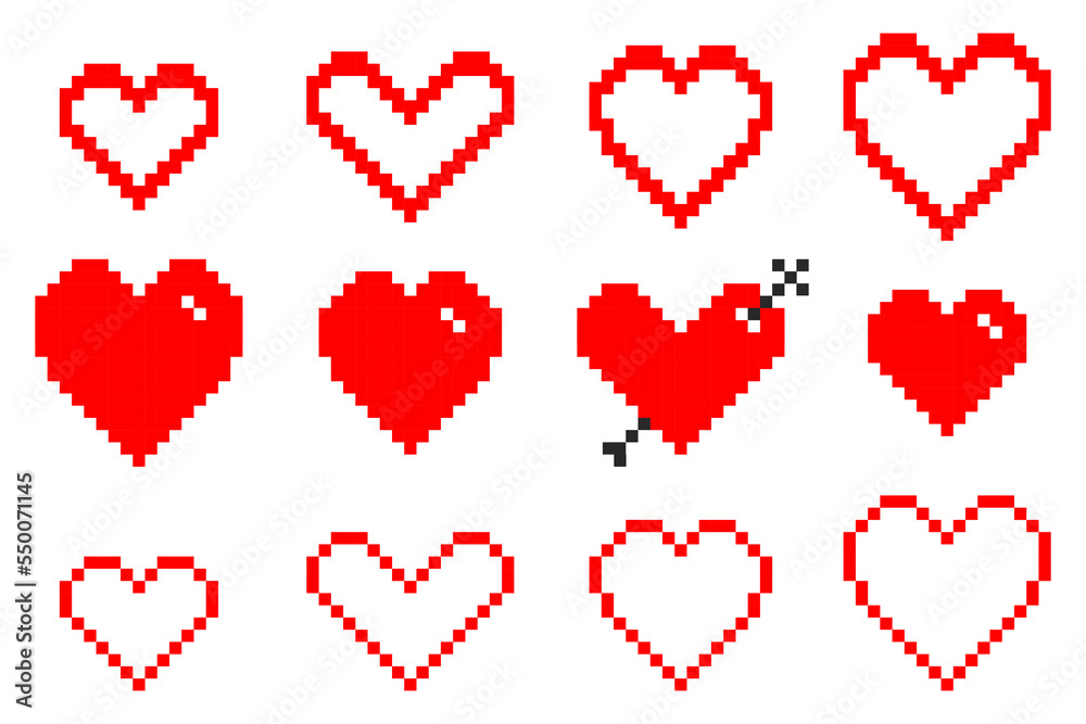 Heart shape icon set pixel style Heart shape icon set pixel style