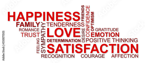 wordcloud for happiness, love and satisfaction