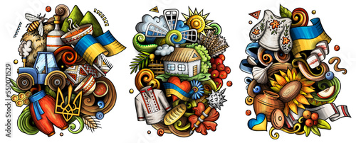 Ukraine cartoon vector doodle designs set.