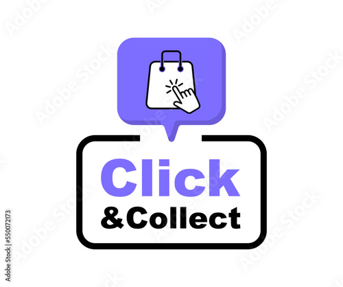 Click an collect button with store cart and cursor. Design for online shopping, online order and internet sales. Vector illustration.