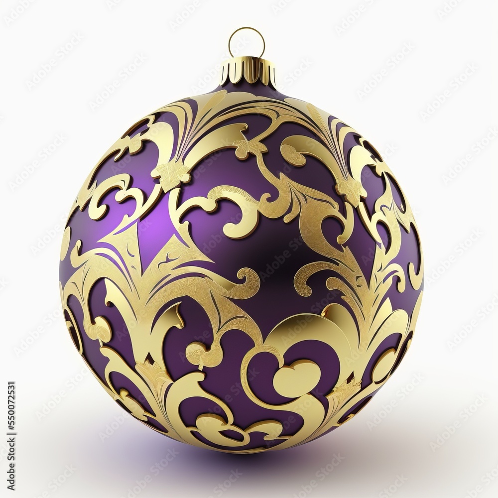 Fototapeta premium Single christmas ball ornament - purple and gold