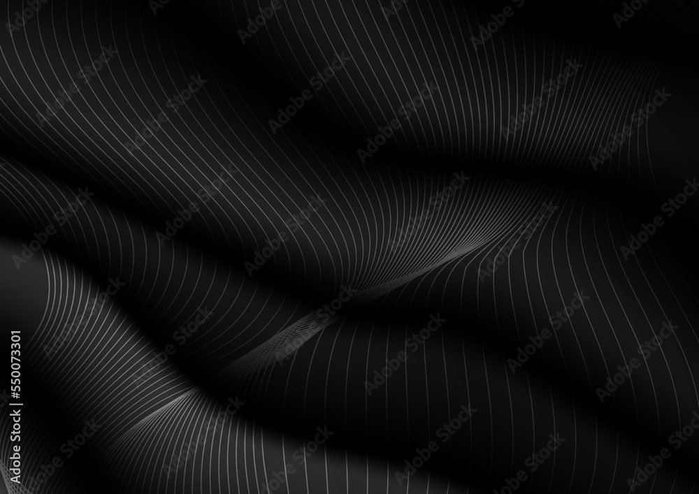 Fototapeta premium Abstract wave curve vector line in black background. Modern wavy line pattern (wave curves). Premium stripe texture for banner, business background. Shiny luxury vector template
