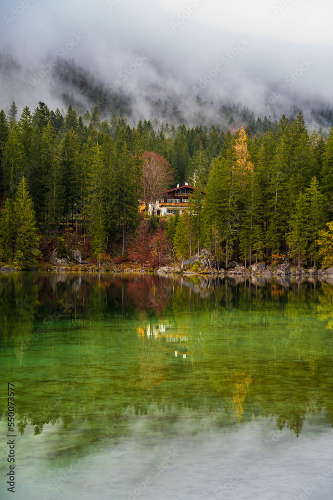 Fototapeta premium The Hintersee Lake at rainy day in Germany