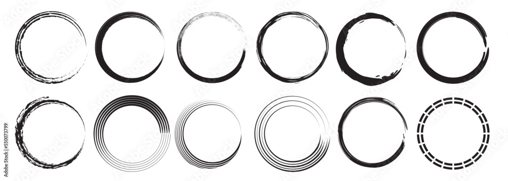 Grunge circle frames. Abstract set of hand drawn round frames isolated on white background. Grunge circle frames. Abstract set of hand drawn round frames isolated on white background.
