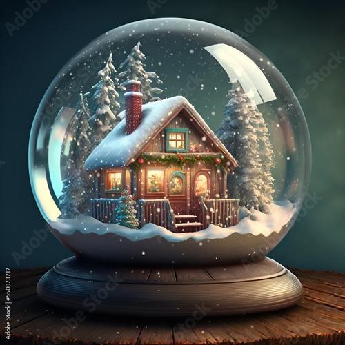 illustration of a beautiful snow globe, with a nice ornament