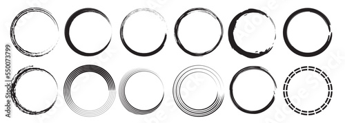 Grunge circle frames. Abstract set of hand drawn round frames isolated on white background.