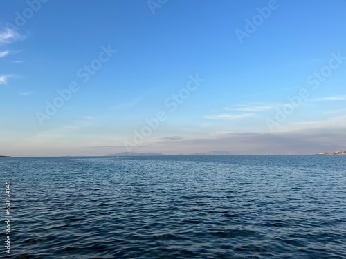 Blue sea and blue sky, seascape, sea horizon