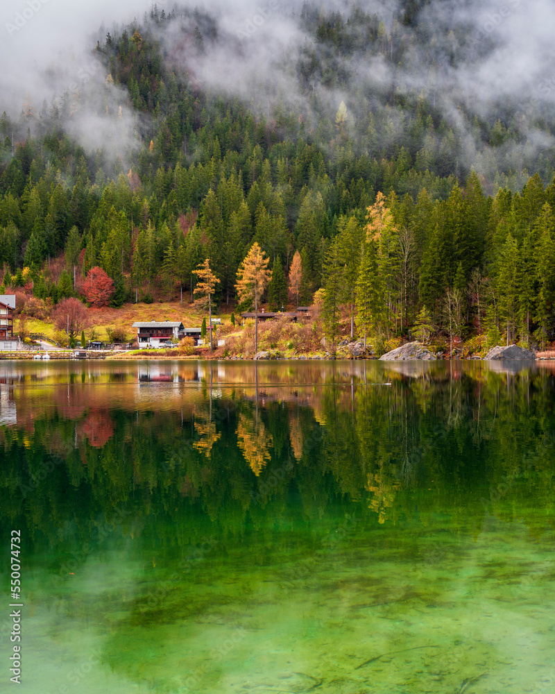 Fototapeta premium The Hintersee Lake at rainy day in Germany
