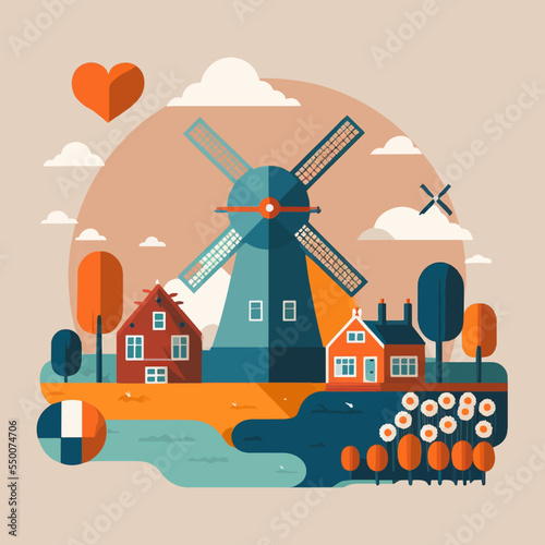 Amsterdam Netherlands Travel destination landmark vector flat illustration