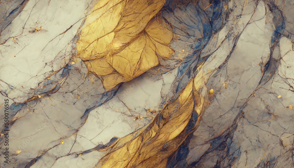 Blue and gold marble seamless natural pattern, 