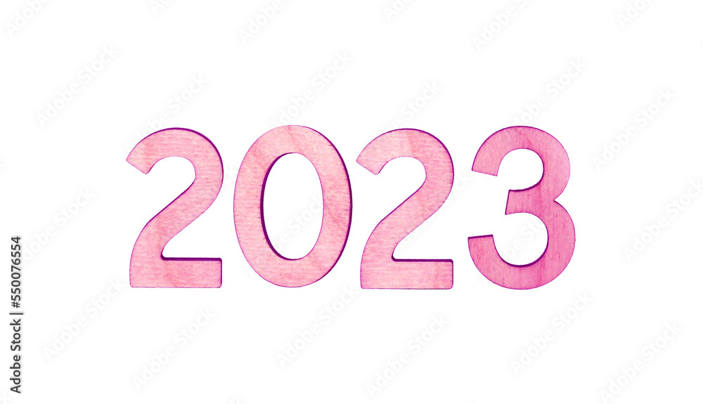 Wooden numbers isolated on white background. copy space. Christmas celebration. 2023 Wooden numbers isolated on white background. copy space. Christmas celebration. 2023