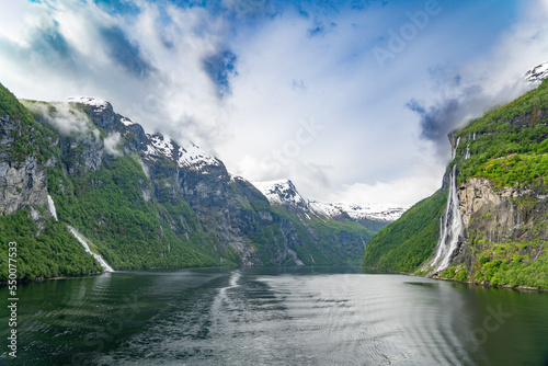 Fototapeta Naklejka Na Ścianę i Meble -  Beautiful waterfall called the Seven Sisters located in Geiranger Fjord, Norway