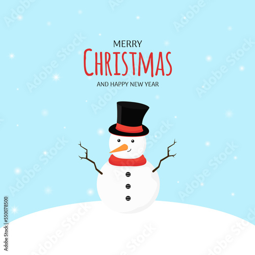 Merry christmas and happy new year. Greeting card design with snowman and falling snow. Vector illustration © Sun_Lab_Design
