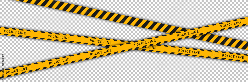 Yellow barricade tape with black diagonal stripes and text "POLICE LINE ...