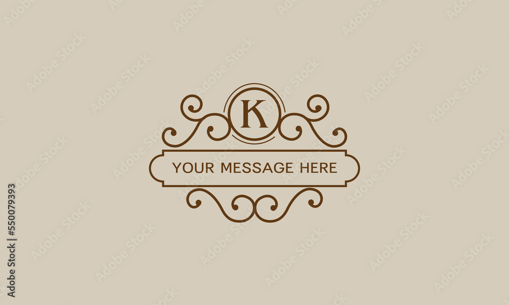 Monogram for postcards, invitations with the initial letter K. Graphic design of pages, boutiques, cafes, hotels, invitations.
