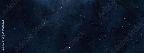 Space panoramic background. Blue nebula with star field. Digital painting