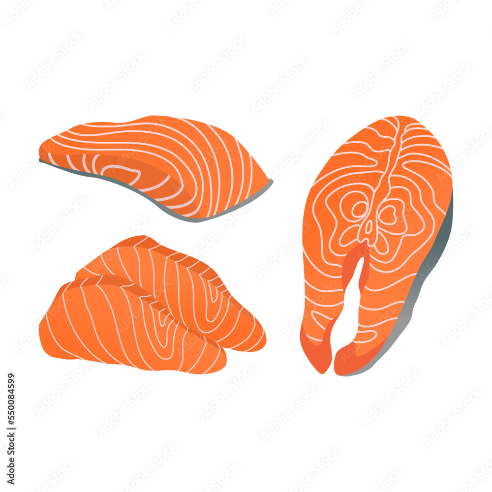 Fresh salmon piece, steak isolated on white background vector illustration Fresh salmon piece, steak isolated on white background vector illustration