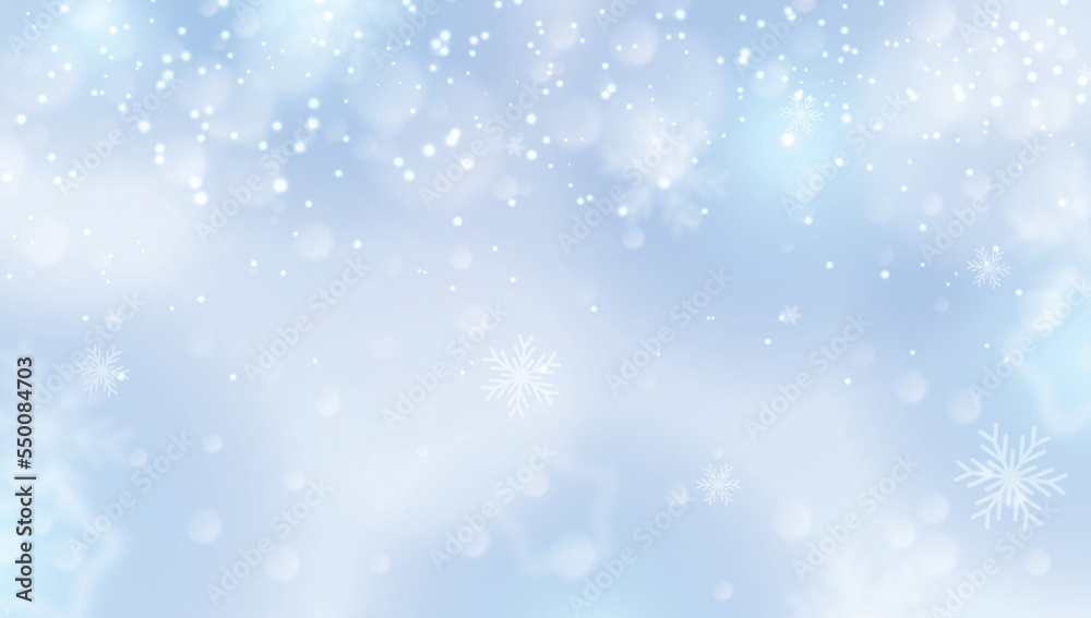 Fototapeta premium Abstract Snowflake background, christmas glitter background with stars. Festive glowing blurred texture.