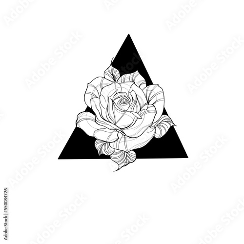Detailed sketch of a rose flower tattoo. Decorative elements for tattoo, gree...