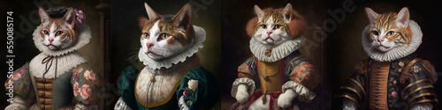Renaissance Cats. [Digital Art Painting, Sci-Fi Fantasy Horror Background, Graphic Novel, Postcard, or Product Image] photo