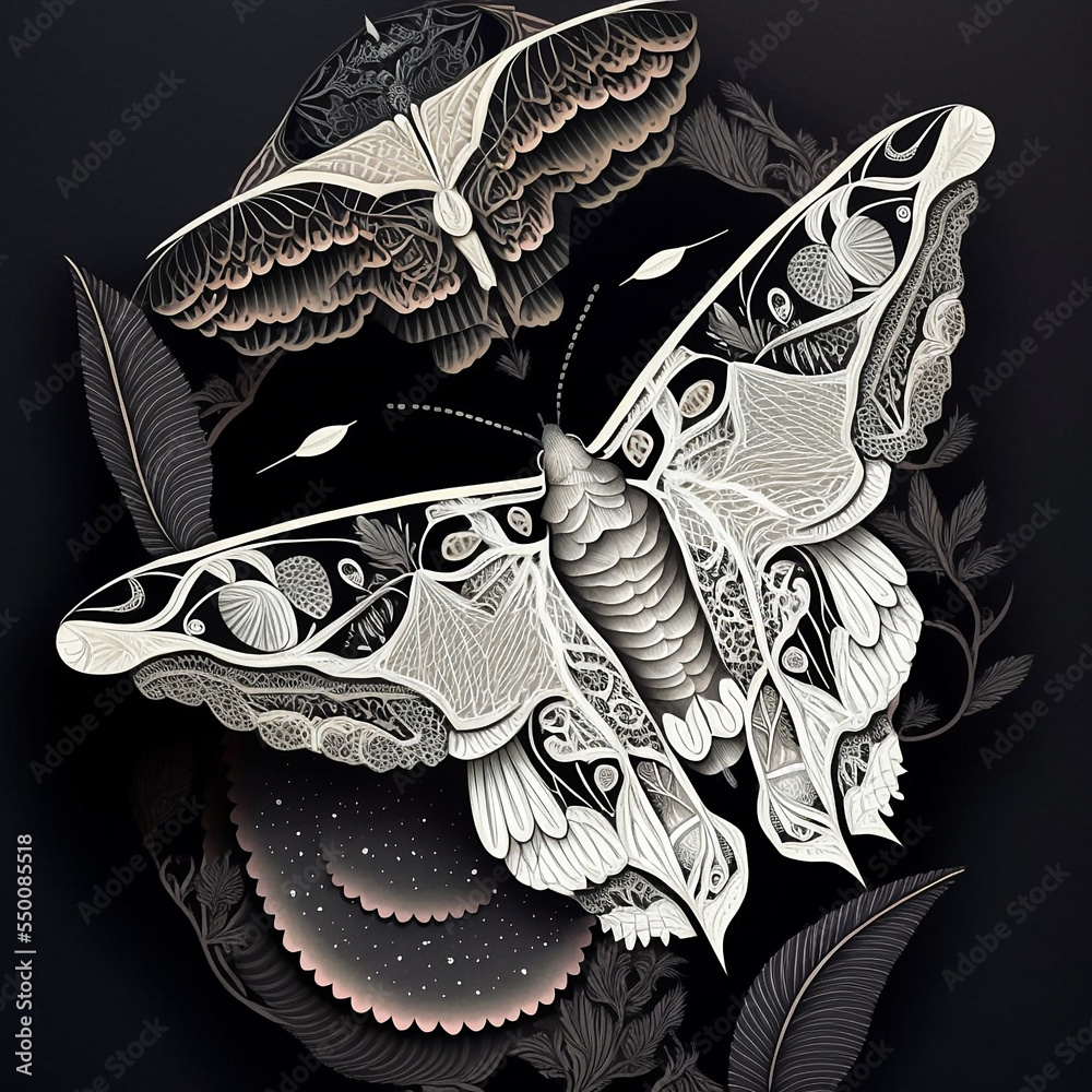 Fototapeta 3D Layered Paper Cut Illustration of an intricate white butterfly design