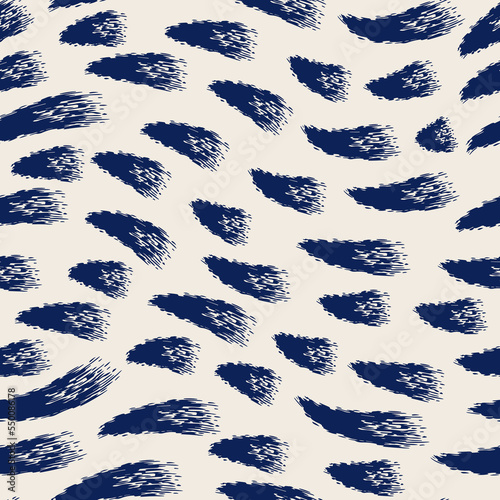 vector rough ethnic blue wafted brush stroke lines seamless pattern on white