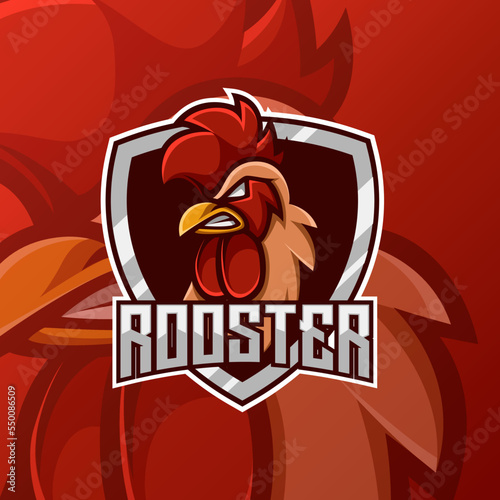 Chicken mascot logo design. Chicken cock head mascot. Chicken head emblem design for e-sports team