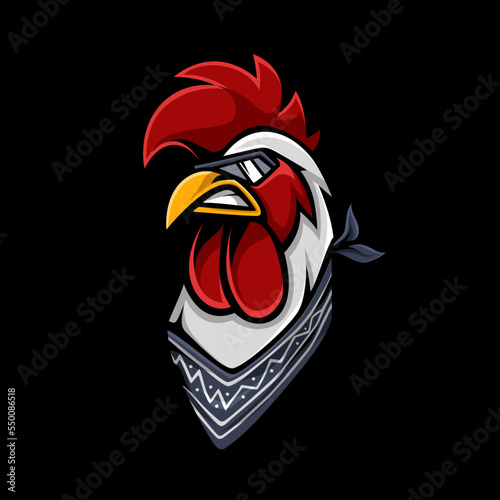 Cool chicken head with glasses. Character vector illustration