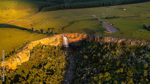 Aerial of an Canyon with a waterfall (Berlin Fall in South Africa) 