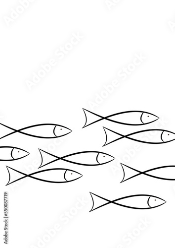 eine vielzahl stilisierter fische als schwarm