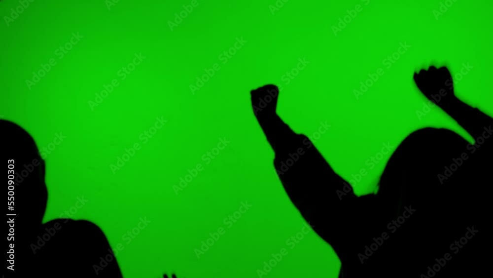 silhouette of people dancing and jumping  green screen chroma 50 fps