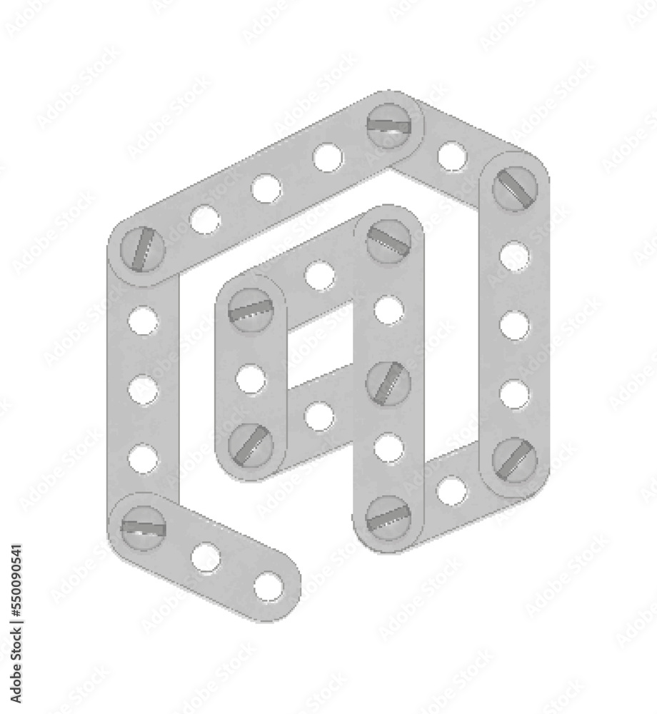 Fototapeta premium Alphabet from the details of the iron constructor. Et or dog sign. Vector illustration isolated on white background